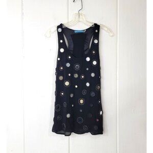 Alice and Olivia Mirrored Black Silk Chiffon Racerback Tank Top